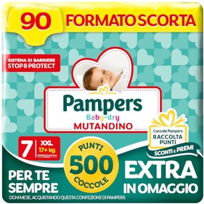 Pampers Baby Dry Braga XXL + 500 puntos de mimo extra de regalo, talla 7 (17+ kg), 90 pañales (formato reserva) Pampers Baby Dry Braga XXL + 500 puntos de mimo extra de regalo, talla 7 (17+ kg), 90 pañales (formato reserva)