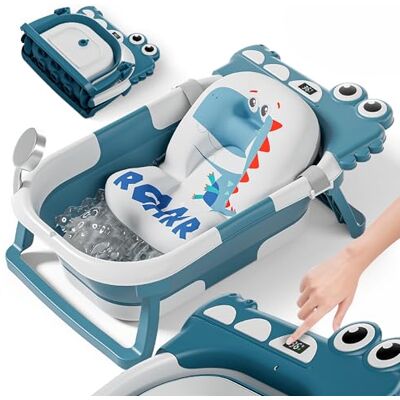 SUPERBE BEBE Bañera Plegable Bebé Con Cojín De Baño Antideslizante Bañera Bebe Plegable Con Termómetro Asiento bañera Bebe Desde El Nacimiento Hasta Los 3 Años Regalos De Nacimiento (VERDE, DINO) SUPERBE BEBE Bañera Plegable Bebé Con Cojín De Baño Antideslizante Bañera Bebe Plegable Con Termómetro Asiento bañera Bebe Desde El Nacimiento Hasta Los 3 Años Regalos De Nacimiento (VERDE, DINO)