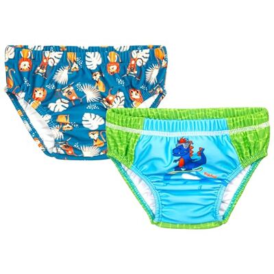 Playshoes Pañal de baño unisex para bebés y niños pequeños (paquete de 2), Jungle + Dino, 62-68 Playshoes Pañal de baño unisex para bebés y niños pequeños (paquete de 2), Jungle + Dino, 62-68