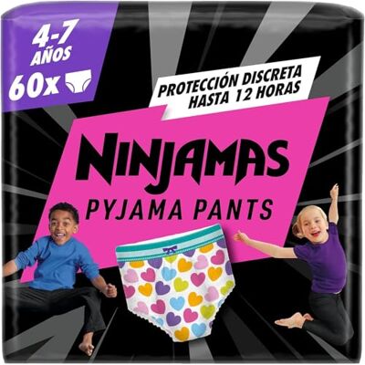 DODOT Ninjamas Pañal Branguita para Pijama con Corazones, 60 Pañales de Pijama, 4-7 Años, 17kg-30kg, Protección contra fugas toda la noche DODOT Ninjamas Pañal Branguita para Pijama con Corazones, 60 Pañales de Pijama, 4-7 Años, 17kg-30kg, Protección contra fugas toda la noche