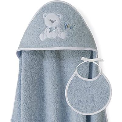 Interbaby Capa de Baño Bebe Petroleo + Babero Toalla Bebe con Capucha 100% Algodón, 100x100cm, Unisex Suave, Cómoda, Ideal Recién Nacidos, Bebes y Niños Pequeños Diseño Oso Lazo Interbaby Capa de Baño Bebe Petroleo + Babero Toalla Bebe con Capucha 100% Algodón, 100x100cm, Unisex Suave, Cómoda, Ideal Recién Nacidos, Bebes y Niños Pequeños Diseño Oso Lazo