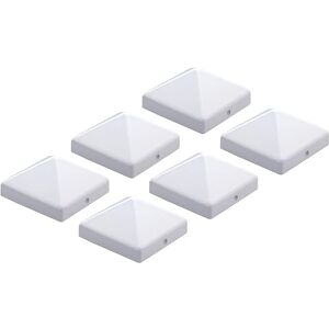 Alberts Tapa para postes de madera cuadrada, forma alta, aluminio fundido, recubierto de plástico blanco, RAL 9010, 111 x 111 mm, juego de 6 unidades Alberts Tapa para postes de madera cuadrada, forma alta, aluminio fundido, recubierto de plástico blanco, RAL 9010, 111 x 111 mm, juego de 6 unidades