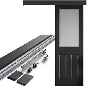 Amig Kit puerta corredera madera Guía 186 cm aluminio negro con autocierre Capacidad 60 kg Cierre suave y silencioso Mod. Amig Kit puerta corredera madera Guía 186 cm aluminio negro con autocierre Capacidad 60 kg Cierre suave y silencioso Mod.
