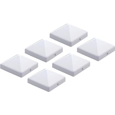 Alberts Tapa para postes de madera cuadrada, forma alta, aluminio fundido, recubierto de plástico blanco, RAL 9010, 111 x 111 mm, juego de 6 unidades Alberts Tapa para postes de madera cuadrada, forma alta, aluminio fundido, recubierto de plástico blanco, RAL 9010, 111 x 111 mm, juego de 6 unidades