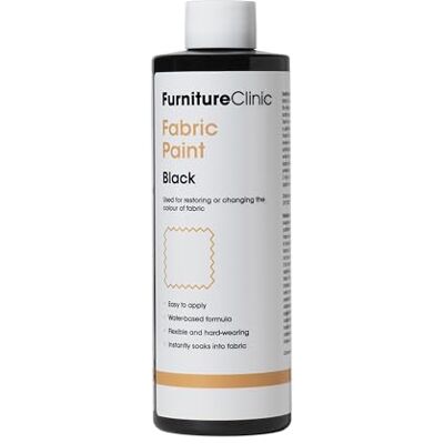 Furniture Clinic Pintura de tela, uso para restaurar o cambiar el color de tapicería, muebles suaves, interiores de automóviles, fácil de usar, funciona en todos los tejidos (negro, 250 ml) Furniture Clinic Pintura de tela, uso para restaurar o cambiar el color de tapicería, muebles suaves, interiores de automóviles, fácil de usar, funciona en todos los tejidos (negro, 250 ml)