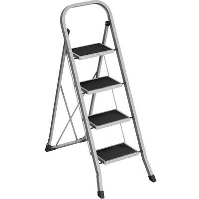 SONGMICS Escalera de Tijera, Escalera con 4 Peldaños, Peldaño Plegable, Bloqueo de Seguridad, Fácil de Guardar, Carga hasta 150 kg, Gris Paloma SONGMICS Escalera de Tijera, Escalera con 4 Peldaños, Peldaño Plegable, Bloqueo de Seguridad, Fácil de Guardar, Carga hasta 150 kg, Gris Paloma