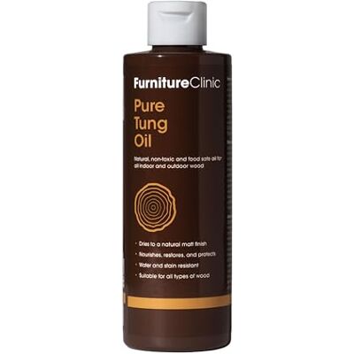 Furniture Clinic Aceite de tung puro de – 500 ml – Nutre, protege y mejora la belleza de todos los artículos de madera – Aceite 100% natural, apto para alimentos, para madera de interior y exterior Furniture Clinic Aceite de tung puro de – 500 ml – Nutre, protege y mejora la belleza de todos los artículos de madera – Aceite 100% natural, apto para alimentos, para madera de interior y exterior