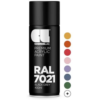 COSMOS LAC Bomba de pintura acrílica negro-gris brillante en muchos colores RAL Bomba de 400 ml perfecta para bricolaje, upcycling y otros trabajos de pintura (RAL 7021 COSMOS LAC Bomba de pintura acrílica negro-gris brillante en muchos colores RAL Bomba de 400 ml perfecta para bricolaje, upcycling y otros trabajos de pintura (RAL 7021