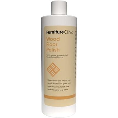 Furniture Clinic Abrillantador de suelos de madera – Acabado muy brillante – Protege de las manchas – Reduce el desgaste – Para suelos de maderas duras y contrachapadas – 500 ml Furniture Clinic Abrillantador de suelos de madera – Acabado muy brillante – Protege de las manchas – Reduce el desgaste – Para suelos de maderas duras y contrachapadas – 500 ml