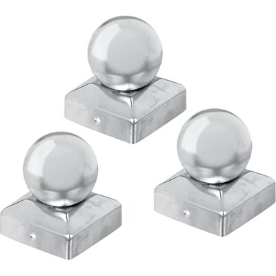 Alberts Tapa para postes de madera, con cabeza esférica, acero inoxidable, 70 x 70 mm, juego de 3 unidades Alberts Tapa para postes de madera, con cabeza esférica, acero inoxidable, 70 x 70 mm, juego de 3 unidades