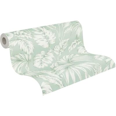 A.S. Création Attractive Papel pintado no tejido, diseño floral y gráfico, colores naturales, superficie texturada, hojas de palma, 10,05 m x 0,53 m, color verde y blanco A.S. Création Attractive Papel pintado no tejido, diseño floral y gráfico, colores naturales, superficie texturada, hojas de palma, 10,05 m x 0,53 m, color verde y blanco