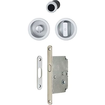 HOPPE Herraje para puerta corredera redondo 4920 con cerradura en cromo satinado HOPPE Herraje para puerta corredera redondo 4920 con cerradura en cromo satinado