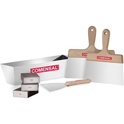 COMENSAL ® Bandeja para Mezcla Gaveta Cubo de Metal Gaveta Albañil Juego de 7 pcs Espátula Bricolaje 150 Espátula de Emplastecer 200/240 Esponja de Lijar 3 pcs -Inox Made in EU COMENSAL ® Bandeja para Mezcla Gaveta Cubo de Metal Gaveta Albañil Juego de 7 pcs Espátula Bricolaje 150 Espátula de Emplastecer 200/240 Esponja de Lijar 3 pcs -Inox Made in EU