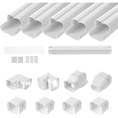 VEVOR Cubierta de Línea Dividida Ancho de 75 mm Largo de 3110 mm Cubierta Decorativa de PVC para Conductos de Aire Acondicionado con 5 Conductos Rectos Pintable para Bombas de Calor, Color de Blanco VEVOR Cubierta de Línea Dividida Ancho de 75 mm Largo de 3110 mm Cubierta Decorativa de PVC para Conductos de Aire Acondicionado con 5 Conductos Rectos Pintable para Bombas de Calor, Color de Blanco