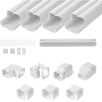 VEVOR Cubierta de Línea Dividida Ancho de 75 mm Largo de 4830 mm Cubierta Decorativa de PVC para Conductos de Aire Acondicionado con 4 Conductos Rectos Pintable para Bombas de Calor, Color de Blanco VEVOR Cubierta de Línea Dividida Ancho de 75 mm Largo de 4830 mm Cubierta Decorativa de PVC para Conductos de Aire Acondicionado con 4 Conductos Rectos Pintable para Bombas de Calor, Color de Blanco