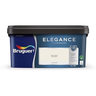 Bruguer ELEGANCE Pintura Monocapa ExtraMate, Paredes y Techos, Interior, Exterior protegido, Alta Durabilidad, UltraLavable, Resistente al Desgaste y Manchas Blanco Roto RAL 9010 4L Bruguer ELEGANCE Pintura Monocapa ExtraMate, Paredes y Techos, Interior, Exterior protegido, Alta Durabilidad, UltraLavable, Resistente al Desgaste y Manchas Blanco Roto RAL 9010 4L