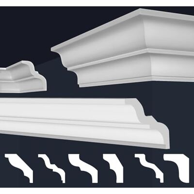 Marbet Design Molduras de XPS Poliestireno blanco Cornisas de techo Molduras de estuco E-Molduras (50 metros / 25 tiras E-10) Marbet Design Molduras de XPS Poliestireno blanco Cornisas de techo Molduras de estuco E-Molduras (50 metros / 25 tiras E-10)
