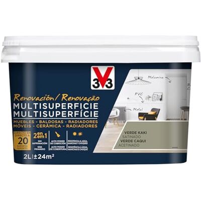 V33 Esmalte Renovación Multisuperficie Verde Kaki Satinado 2L V33 Esmalte Renovación Multisuperficie Verde Kaki Satinado 2L