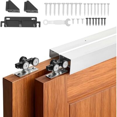 VEVOR Kit de Herrajes para Puertas Corredizas 121,92 cm Herraje para Puerta Corredera de Doble Riel de Aleación de Aluminio para Sistemas de 2 Puertas de 25-45 mm de Grosor y 610 mm de Ancho, Plata VEVOR Kit de Herrajes para Puertas Corredizas 121,92 cm Herraje para Puerta Corredera de Doble Riel de Aleación de Aluminio para Sistemas de 2 Puertas de 25-45 mm de Grosor y 610 mm de Ancho, Plata