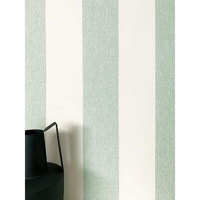 Newroom Papel Pintado TNT Rayas Verde Salvia y Crema Dormitorio Acabado con brillo cambiante, textura con relieve tipo lino, sin desfase, papel pintado moderno, salón Newroom Papel Pintado TNT Rayas Verde Salvia y Crema Dormitorio Acabado con brillo cambiante, textura con relieve tipo lino, sin desfase, papel pintado moderno, salón