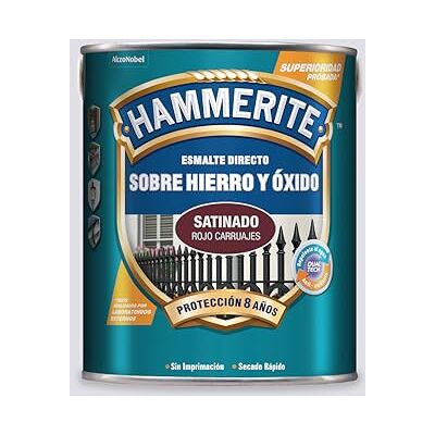 Hammerite Esmalte directo sobre hierro y óxido, Satinado, Color Rojo, 5 L (Paquete de 1) Hammerite Esmalte directo sobre hierro y óxido, Satinado, Color Rojo, 5 L (Paquete de 1)