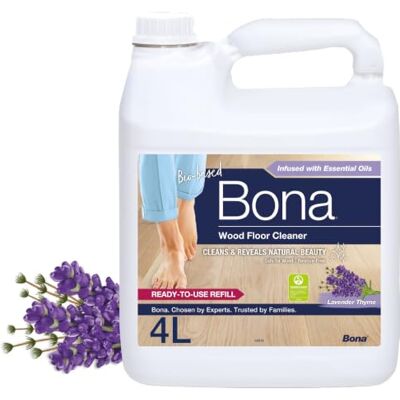 Bona Recarga Limpiador para Suelos de Madera Lavanda y Tomillo, 4 L Recarga de 4 L con aroma lavanda y tomillo para rellenar pulverizadores y recipientes Spray Mop para madera. Bona Recarga Limpiador para Suelos de Madera Lavanda y Tomillo, 4 L Recarga de 4 L con aroma lavanda y tomillo para rellenar pulverizadores y recipientes Spray Mop para madera.