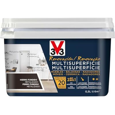 V33 Esmalte Renovación Multisuperficie Hierro Fundido Metalizado 0,5L V33 Esmalte Renovación Multisuperficie Hierro Fundido Metalizado 0,5L