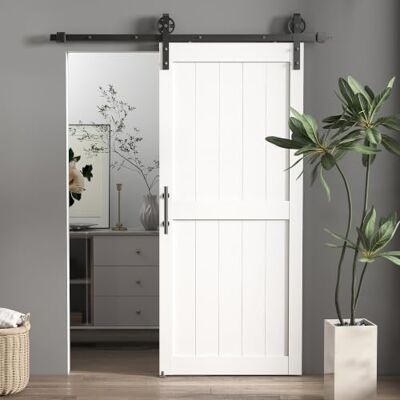 HOMCOM Puerta Corredera de Granero con Herrajes 91,5x213,4 cm Blanco HOMCOM Puerta Corredera de Granero con Herrajes 91,5x213,4 cm Blanco