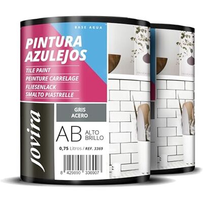 Jovira Pinturas - Pintura Para Azulejos - Gris acero - 2 x 750 ml - Pintura Jovira Pinturas - Pintura Para Azulejos - Gris acero - 2 x 750 ml - Pintura