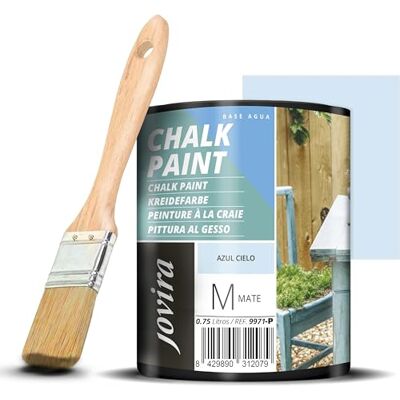 JOVIRA PINTURAS Pintura Tiza Chalk Paint al Agua Mate + Pincel especial para madera. Renueva tus muebles con creatividad. (750 Mililitros, Azul Cielo + Pincel) C-33A JOVIRA PINTURAS Pintura Tiza Chalk Paint al Agua Mate + Pincel especial para madera. Renueva tus muebles con creatividad. (750 Mililitros, Azul Cielo + Pincel) C-33A