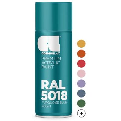 COSMOS LAC laca acrílica azul turquesa, brillante aerosol en muchos tonos RAL, 400 ml, perfecto para bricolaje, reciclaje y otros trabajos de pintura (RAL 5018 – azul turquesa) COSMOS LAC laca acrílica azul turquesa, brillante aerosol en muchos tonos RAL, 400 ml, perfecto para bricolaje, reciclaje y otros trabajos de pintura (RAL 5018 – azul turquesa)