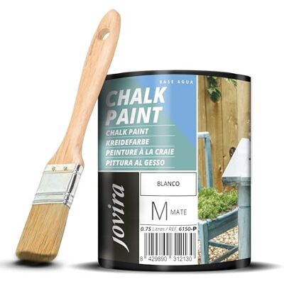 JOVIRA PINTURAS Pintura Tiza Chalk Paint al Agua Mate + Pincel especial para madera. Renueva tus muebles con creatividad. (750 Mililitros, Blanco + Pincel) C-61-K JOVIRA PINTURAS Pintura Tiza Chalk Paint al Agua Mate + Pincel especial para madera. Renueva tus muebles con creatividad. (750 Mililitros, Blanco + Pincel) C-61-K