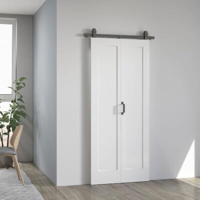 HOMCOM Puerta Corredera con Herrajes Puerta Plegable 90x210 cm Blanco Acabado Personalizable, Tirador, Fácil Montaje, para Baño Salón Sala de Estar Cocina HOMCOM Puerta Corredera con Herrajes Puerta Plegable 90x210 cm Blanco Acabado Personalizable, Tirador, Fácil Montaje, para Baño Salón Sala de Estar Cocina