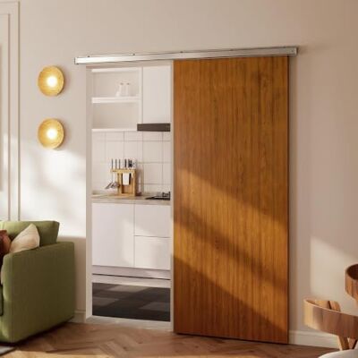 HOMCOM Puerta Corredera con Herrajes 90x210 cm Interior para Baño Marrón Puerta Corredera Interior, con Rodillo, Riel de Aluminio, Guía de Suelo, para Salón, Sala de Estar HOMCOM Puerta Corredera con Herrajes 90x210 cm Interior para Baño Marrón Puerta Corredera Interior, con Rodillo, Riel de Aluminio, Guía de Suelo, para Salón, Sala de Estar