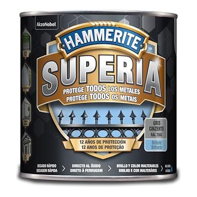 Hammerite - Superia Esmalte antioxidante al agua Brillante Gris 2,5 L - Paint Hammerite - Superia Esmalte antioxidante al agua Brillante Gris 2,5 L - Paint