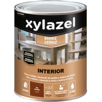 XYLAZEL Barniz al agua para mobiliario y elementos de madera Interior, Satinado,Teca 0,750 L XYLAZEL Barniz al agua para mobiliario y elementos de madera Interior, Satinado,Teca 0,750 L