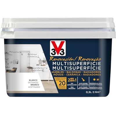 V33 Esmalte Renovación Multisuperficie Blanco Satinado 0,5L V33 Esmalte Renovación Multisuperficie Blanco Satinado 0,5L