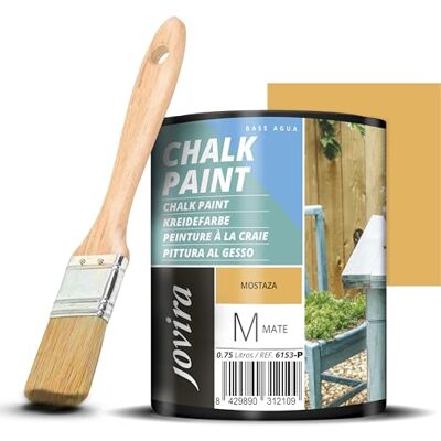 JOVIRA PINTURAS Pintura Tiza Chalk Paint al Agua Mate + Pincel especial para madera. Renueva tus muebles con creatividad. (750 Mililitros, Mostaza + Pincel) C-62-K JOVIRA PINTURAS Pintura Tiza Chalk Paint al Agua Mate + Pincel especial para madera. Renueva tus muebles con creatividad. (750 Mililitros, Mostaza + Pincel) C-62-K