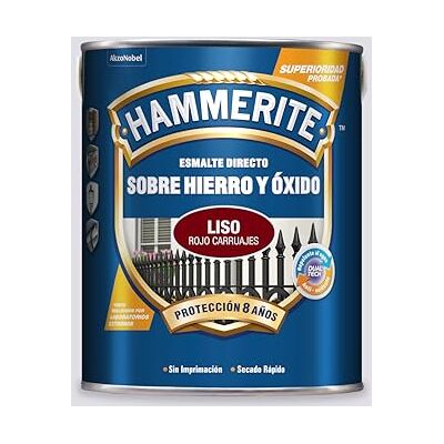 Hammerite Esmalte directo sobre hierro y óxido, Liso Brillante, Color Rojo Carruajes, 5 L (Paquete de 1) Hammerite Esmalte directo sobre hierro y óxido, Liso Brillante, Color Rojo Carruajes, 5 L (Paquete de 1)