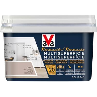 V33 Esmalte Renovación Multisuperficie Topo Satinado 0,5L V33 Esmalte Renovación Multisuperficie Topo Satinado 0,5L