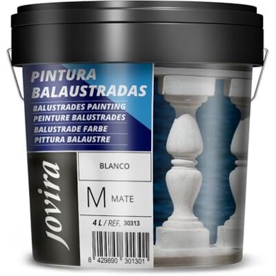 JOVIRA PINTURAS Pinturas Balaustradas, acabado Mate al Agua. Especial para Recubrimientos de Balaustradas y Celosías de Yeso y Hormigón. (4 Litros, Blanco) A-53B JOVIRA PINTURAS Pinturas Balaustradas, acabado Mate al Agua. Especial para Recubrimientos de Balaustradas y Celosías de Yeso y Hormigón. (4 Litros, Blanco) A-53B