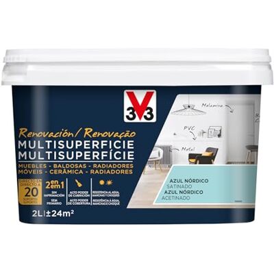 V33 Esmalte Renovación Multisuperficie Azul Nórdico Satinado 2L V33 Esmalte Renovación Multisuperficie Azul Nórdico Satinado 2L