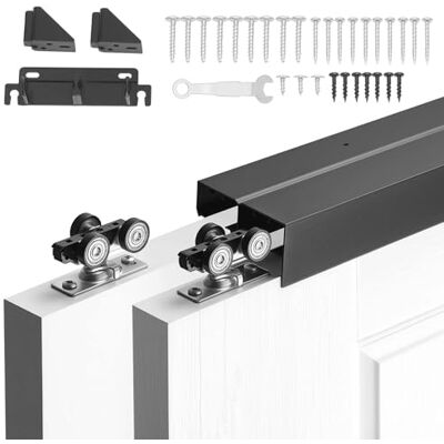 VEVOR Kit de Herrajes para Puertas Corredizas 152,4 cm, Herraje para Puerta Corredera de Doble Riel de Aleación de Aluminio, para Sistemas de 2 Puertas de 25-45 mm de Grosor y 762 mm de Ancho, Negro VEVOR Kit de Herrajes para Puertas Corredizas 152,4 cm, Herraje para Puerta Corredera de Doble Riel de Aleación de Aluminio, para Sistemas de 2 Puertas de 25-45 mm de Grosor y 762 mm de Ancho, Negro