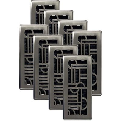 Decor Grates Registro de suelo de estilo Art Deco, 10 x 25 cm, níquel cepillado, paquete de 8 unidades Decor Grates Registro de suelo de estilo Art Deco, 10 x 25 cm, níquel cepillado, paquete de 8 unidades