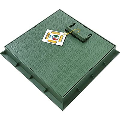 First Plast Marco con tapa con asa peatonable, de PVC, verde, 300 x 300 mm First Plast Marco con tapa con asa peatonable, de PVC, verde, 300 x 300 mm