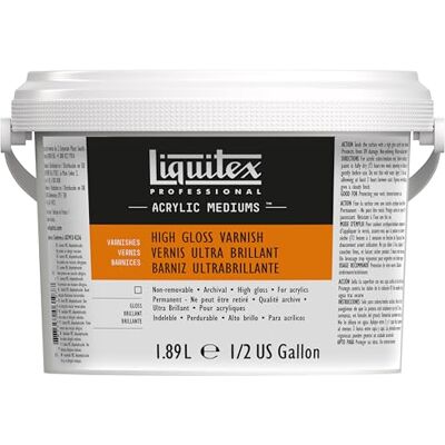 Liquitex Professional Barniz de alto brillo para pinturas acrílicas, barniz final muy elástico y de aplicación universal en calidad de archivo Botellas de 1,89 litros, transparente Liquitex Professional Barniz de alto brillo para pinturas acrílicas, barniz final muy elástico y de aplicación universal en calidad de archivo Botellas de 1,89 litros, transparente
