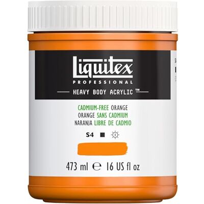 Liquitex pintura acrílica profesional Heavy Body cuerpo espeso, tarro de 473 ml, color naranja libre de cadmio Liquitex pintura acrílica profesional Heavy Body cuerpo espeso, tarro de 473 ml, color naranja libre de cadmio