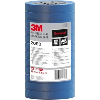 3M Pro 2090 Cintas de Enmascarar, Multisuperficie 12 Rollos, 18 mm x 50 m Cinta Adhesivapara Pintores, para Pintar y Decorar, Interior y Exterior 3M Pro 2090 Cintas de Enmascarar, Multisuperficie 12 Rollos, 18 mm x 50 m Cinta Adhesivapara Pintores, para Pintar y Decorar, Interior y Exterior