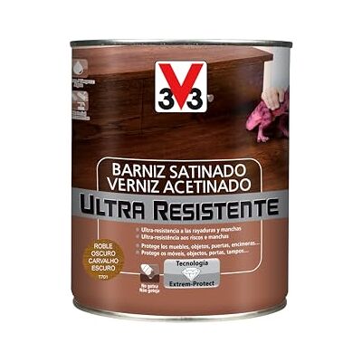 V33 Barniz ultra resistente satinado roble oscuro 0,75l V33 Barniz ultra resistente satinado roble oscuro 0,75l