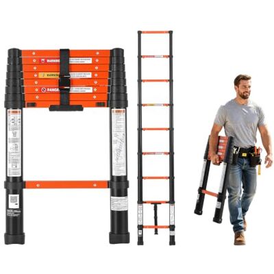 VEVOR Escalera Telescópica Plegable 150 kg de Aluminio Extensible a 2,6 m para Pintura, Ventanas, Jardín y Camping, con 9 Peldaños Antideslizantes, Manguitos de 19,5 cm, Bloqueo y Ajuste por Botón VEVOR Escalera Telescópica Plegable 150 kg de Aluminio Extensible a 2,6 m para Pintura, Ventanas, Jardín y Camping, con 9 Peldaños Antideslizantes, Manguitos de 19,5 cm, Bloqueo y Ajuste por Botón